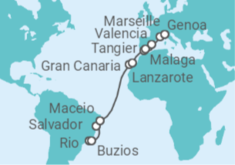 Rio de Janeiro to Genoa (Italy) Cruise itinerary  - MSC Cruises