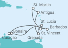 Curaçao, Saint Lucia, Antigua And Barbuda, Sint Maarten, Barbados Cruise itinerary  - PO Cruises