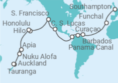 World Cruise Segment - Southampton to Auckland Cruise itinerary  - PO Cruises