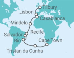 Cape Town to London Tilbury Cruise itinerary  - Ambassador Cruise Line