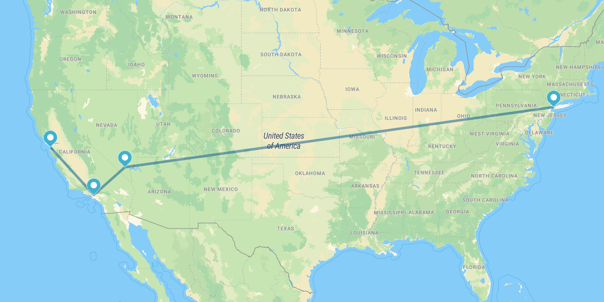 New York, Las Vegas, Los Angeles and San Francisco