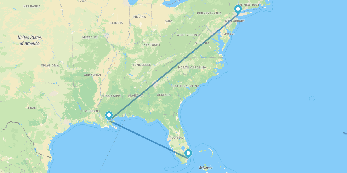 New York, New Orleans and Miami