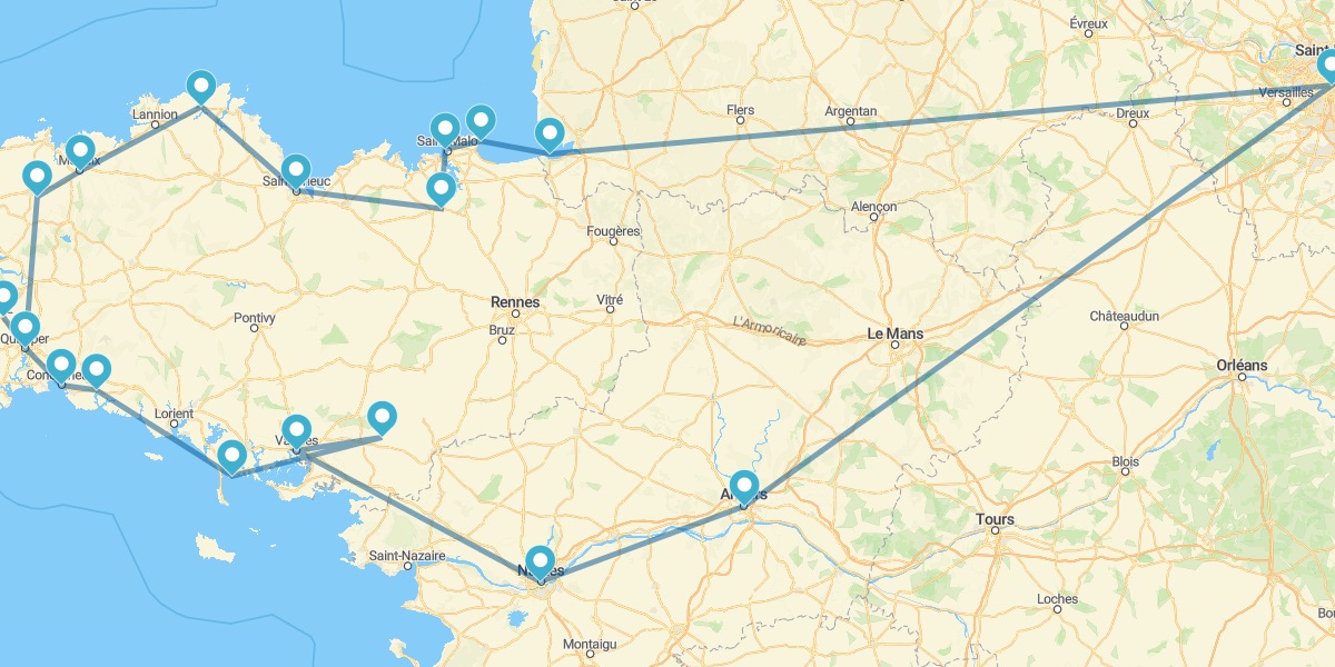 Route through Brittany from Paris