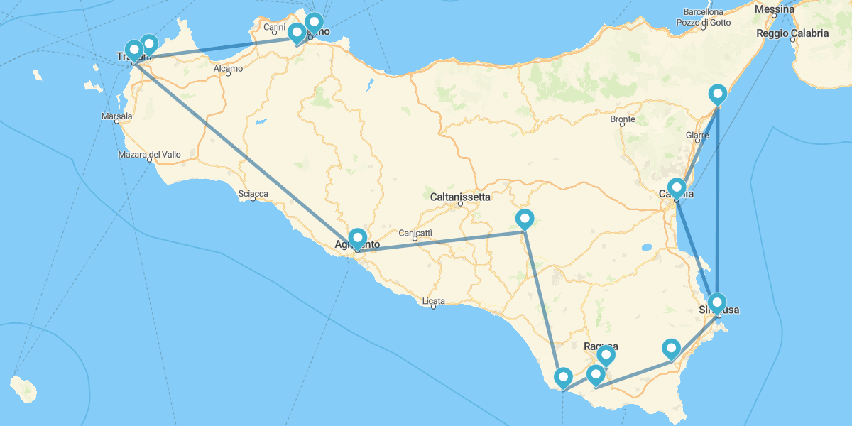 Route through the most breathtaking Sicily, from Palermo to Catania