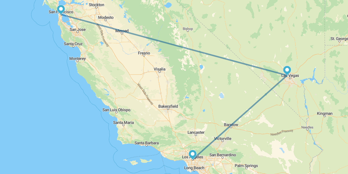 Los Angeles, Las Vegas and San Francisco