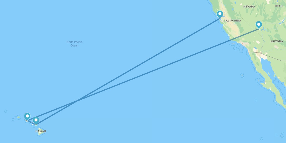 Las Vegas, Honolulu (O'ahu), Maui and San Francisco