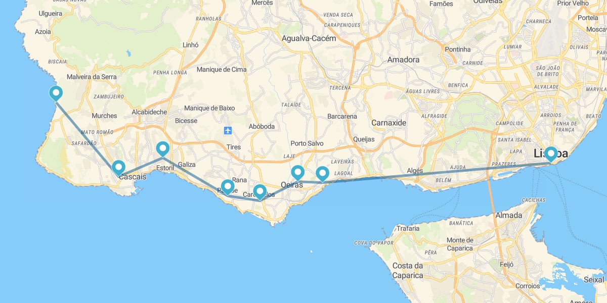 Route along the Portuguese Riviera