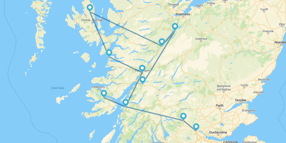 Route through the Western Scotland and the Highlands