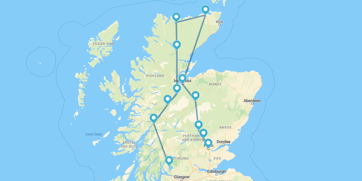 Route through Northern Scotland and the Highlands