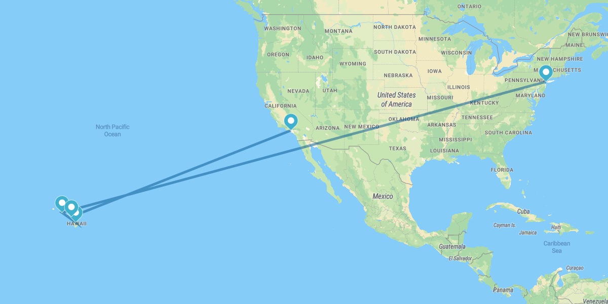 New York, Honolulu (O'ahu) and Los Angeles