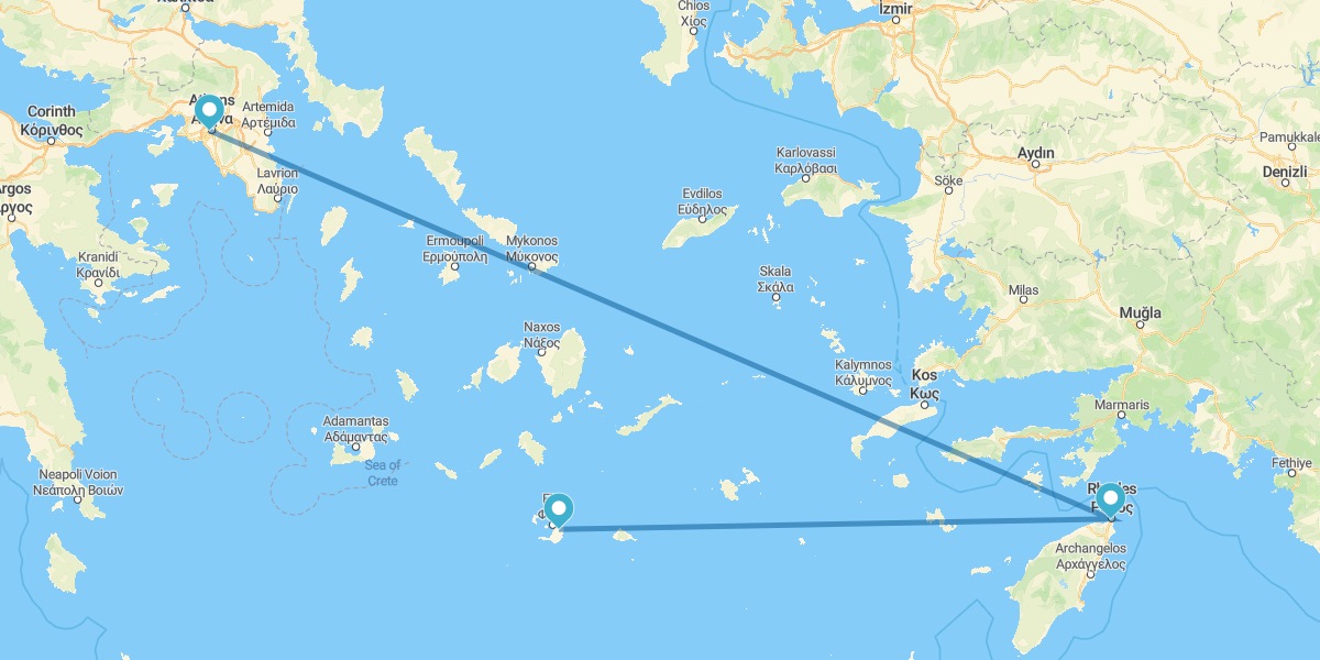 Athens, Rhodes and Santorini by plane