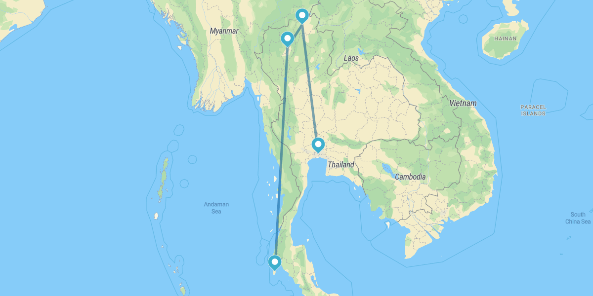 Bangkok, Chiang Rai, Chiang Mai and Phuket