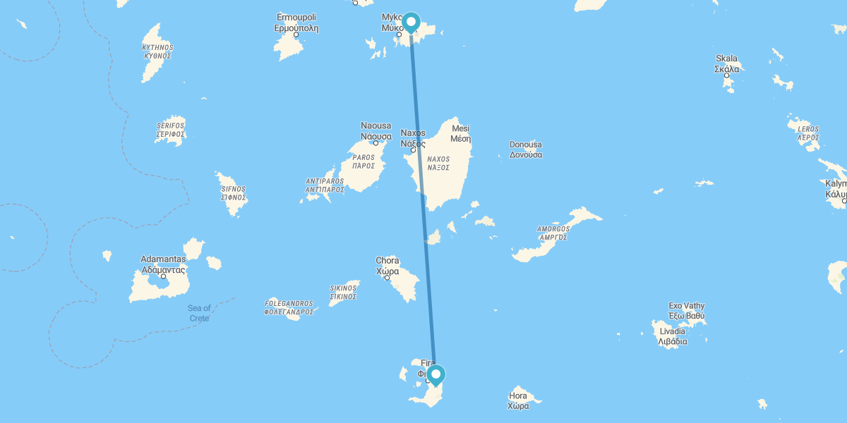 Santorini and Mykonos by plane and with rental car