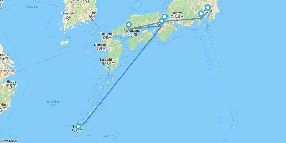Tokyo, Hakone, Kyoto, Hiroshima, Osaka and Okinawa