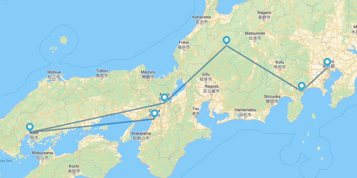 Tokyo, Hakone, Kyoto, Hiroshima and Osaka