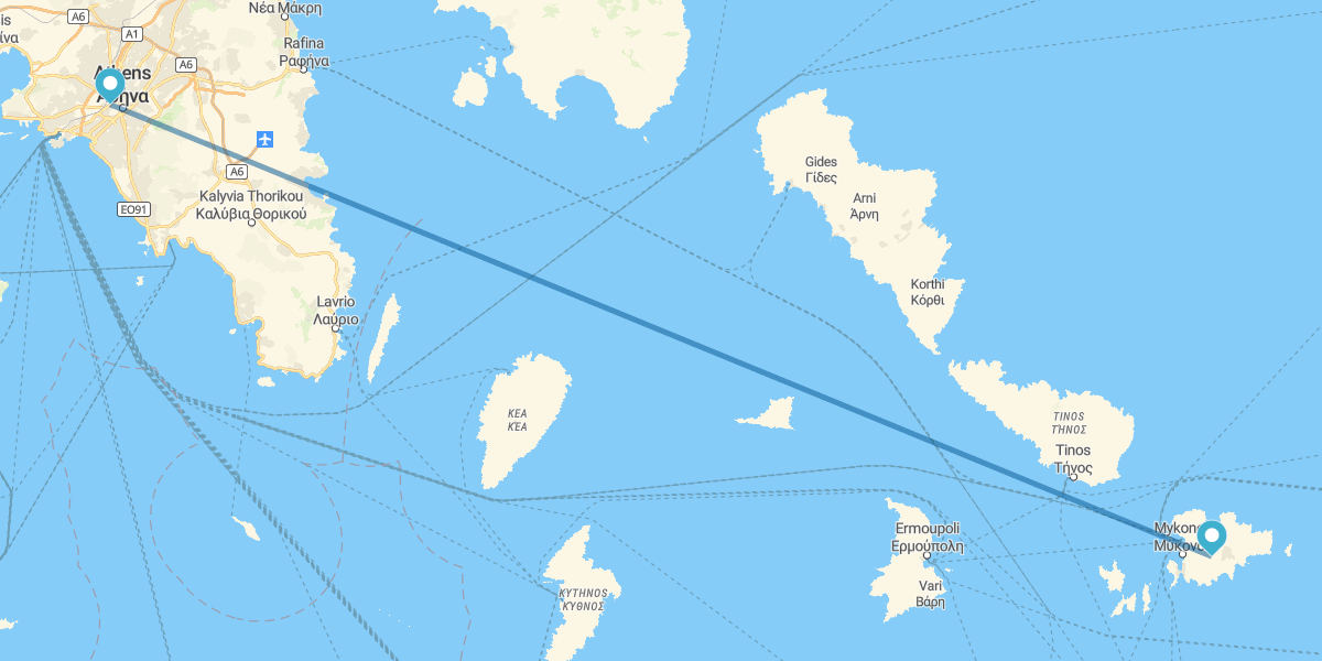 Athens and Mykonos by plane and with transfers and rental car
