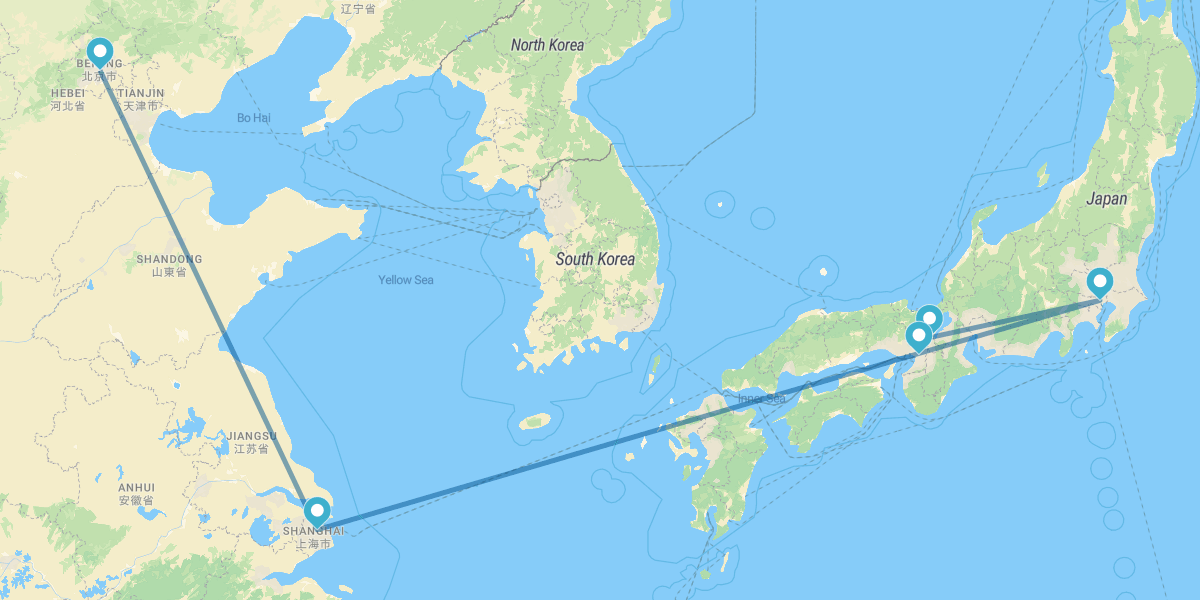 Beijing, Shanghai, Tokyo, Kyoto and Osaka