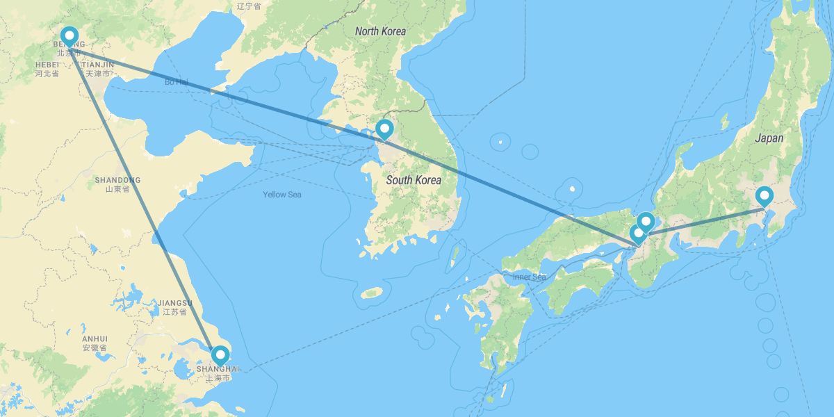Shanghai, Beijing, Seoul, Osaka, Kyoto and Tokyo