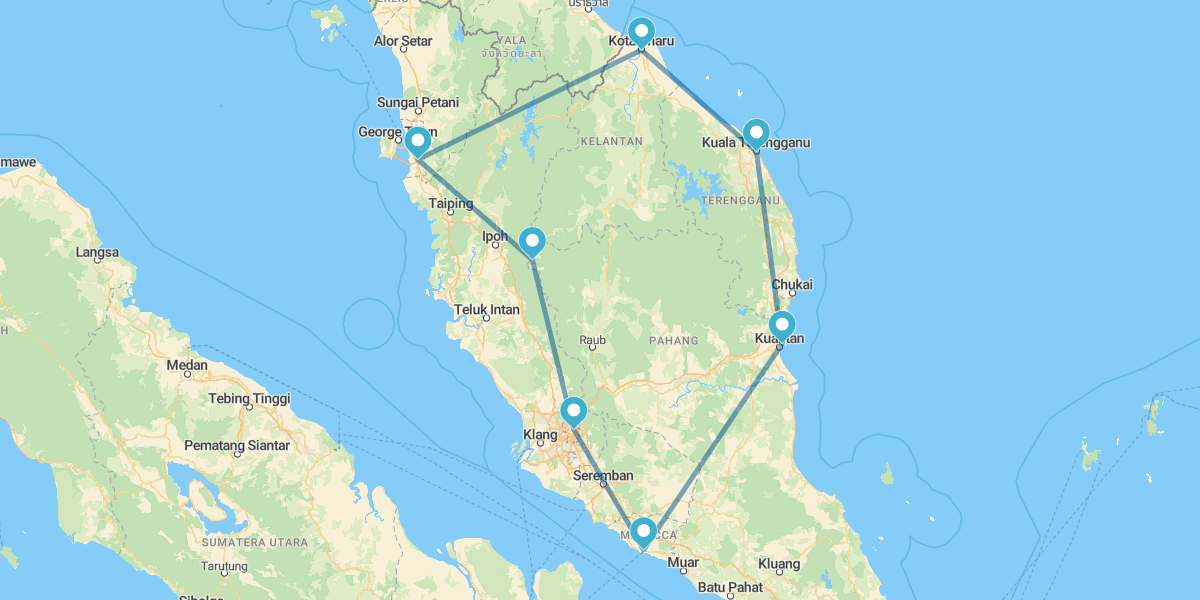 Route from Cameron Highlands to Malacca