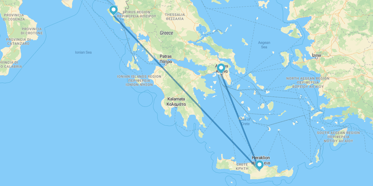 Athens, Crete and Corfu by plane