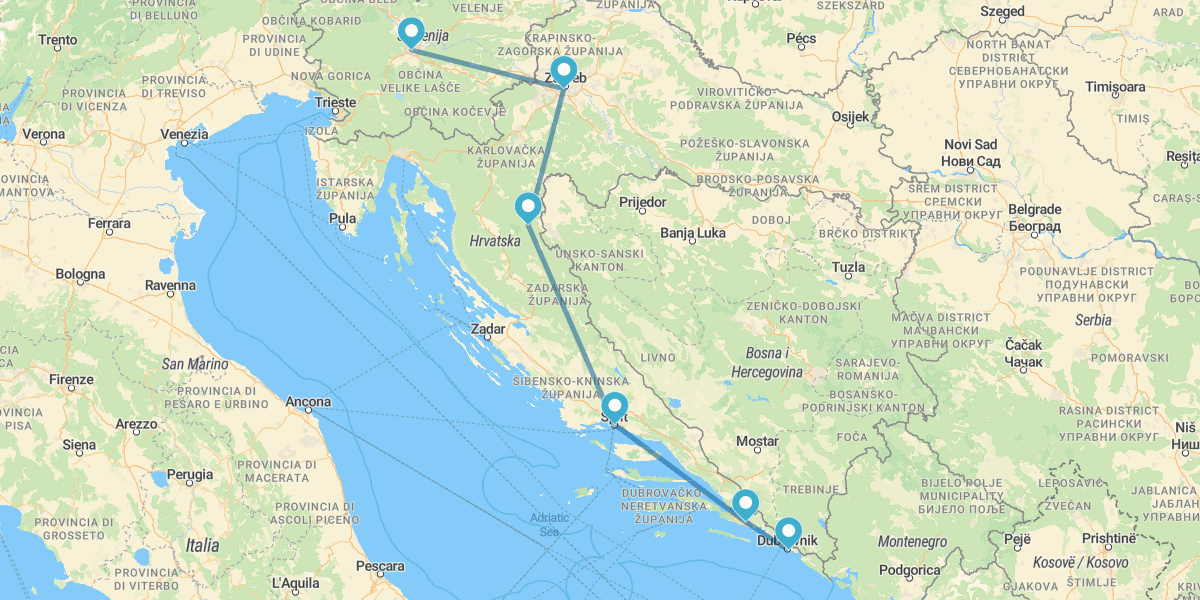 From Zagreb to Dubrovnik via Ljubljana