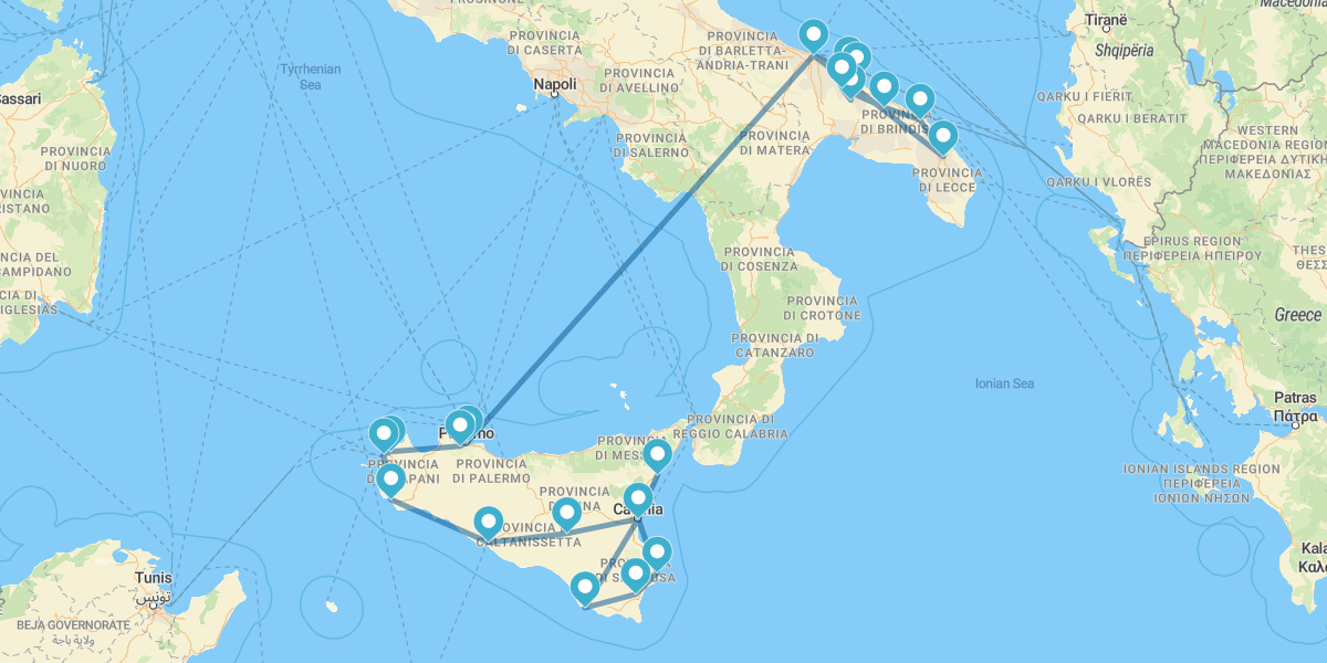 Route through the Icons of Apulia and Sicily, from Palermo to Catania