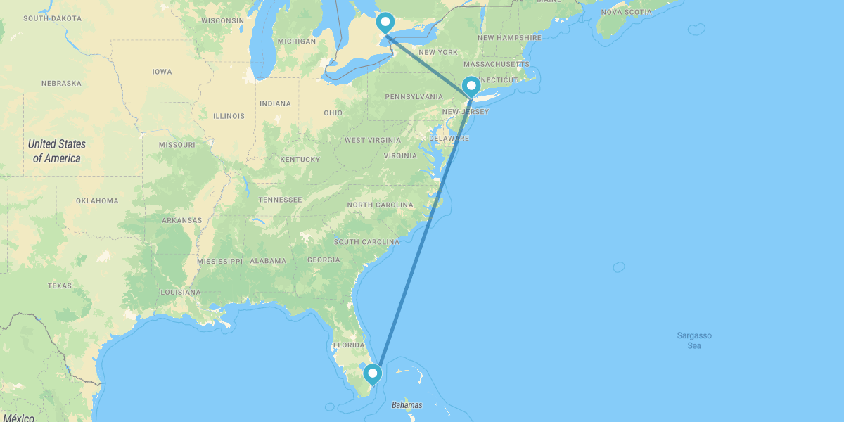 Toronto, New York and Miami