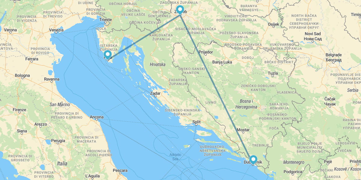 Pula, Zagreb and Dubrovnik