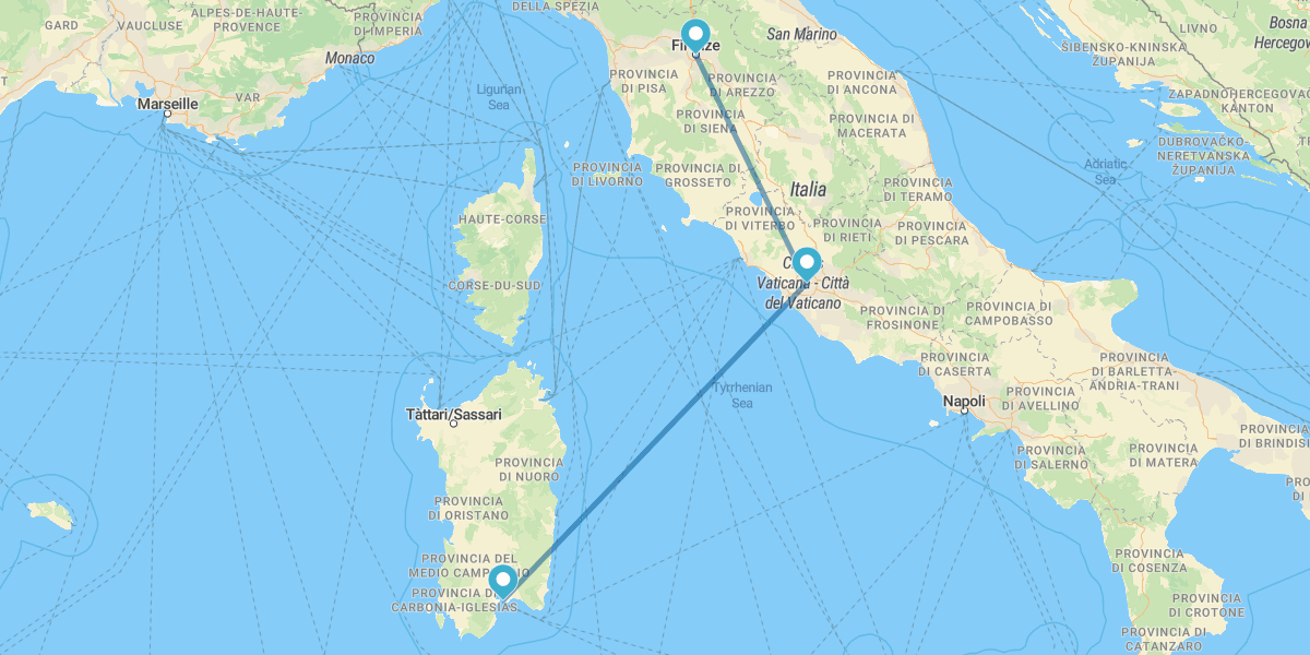 From Florence to Rome by train and Sardinia