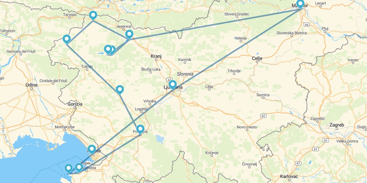 Route through the Green Capital-city and the Julian Alps