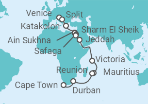 Venice to Cape Town Cruise itinerary  - MSC Cruises