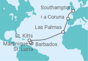 Barbados to Southampton Fly-Cruise Cruise itinerary  - PO Cruises
