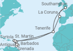 Spain, Barbados, Saint Lucia, Antigua And Barbuda, British Virgin Islands, Sint Maarten Cruise itinerary  - PO Cruises