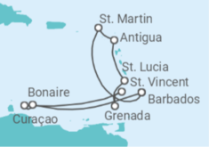 Barbados, Curaçao, Saint Lucia, Antigua And Barbuda, Sint Maarten Cruise itinerary  - PO Cruises