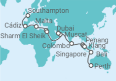Southampton to Perth (Australia) Cruise itinerary  - PO Cruises
