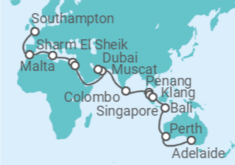 Southampton to Adelaide (Australia) Cruise itinerary  - PO Cruises