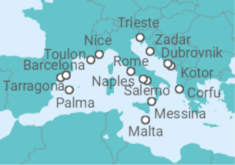 Italy, Greece, Montenegro, Croatia, Malta, Spain, France Cruise itinerary  - Cunard