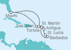 Puerto Rico, Antigua And Barbuda, Saint Lucia, Barbados, Sint Maarten, British Virgin Islands Cruise itinerary  - Cunard