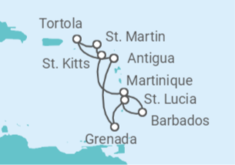 Barbados, Martinique, Sint Maarten, British Virgin Islands, Antigua And Barbuda, Saint Lucia Cruise itinerary  - PO Cruises