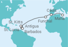 Malta to the Caribbean Fly-Cruise Cruise itinerary  - PO Cruises