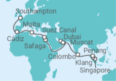 Singapore to Southampton Cruise itinerary  - PO Cruises