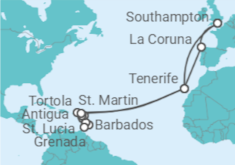 Spain, British Virgin Islands, Barbados, Saint Lucia, Antigua And Barbuda, Sint Maarten Cruise itinerary  - PO Cruises