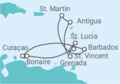 Curaçao, Saint Lucia, Antigua And Barbuda, Sint Maarten, Barbados Cruise itinerary  - PO Cruises