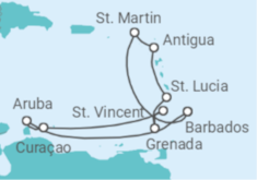 Barbados, Aruba, Curaçao, Saint Lucia, Antigua And Barbuda, Sint Maarten Cruise itinerary  - PO Cruises