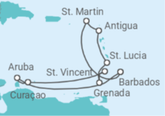 Barbados, Aruba, Curaçao, Saint Lucia, Antigua And Barbuda, Sint Maarten Cruise itinerary  - PO Cruises