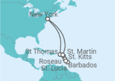 Virgin Islands, Saint Lucia, Barbados, Martinique, Sint Maarten Cruise itinerary  - Cunard