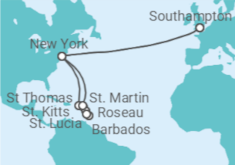 US, Virgin Islands, Saint Lucia, Barbados, Martinique, Sint Maarten Cruise itinerary  - Cunard