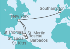 US, Virgin Islands, Saint Lucia, Barbados, Martinique, Sint Maarten Cruise itinerary  - Cunard