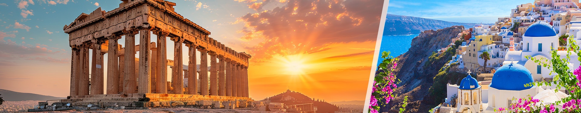 Athens and Santorini by plane and with transfers and rental car