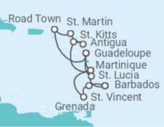 Martinique, Guadeloupe, British Virgin Islands, Sint Maarten, Antigua And Barbuda, Saint Lucia Cruise itinerary  - MSC Cruises